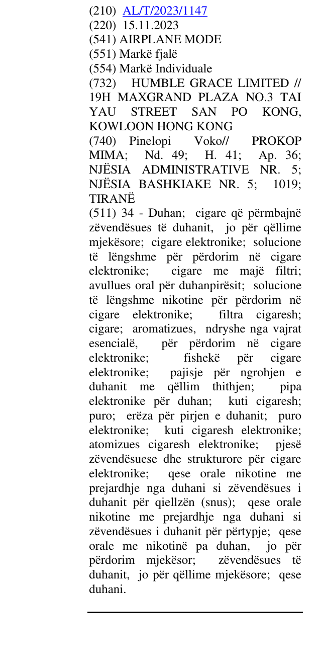 Zëri i markës AIRPLANE MODE në buletin