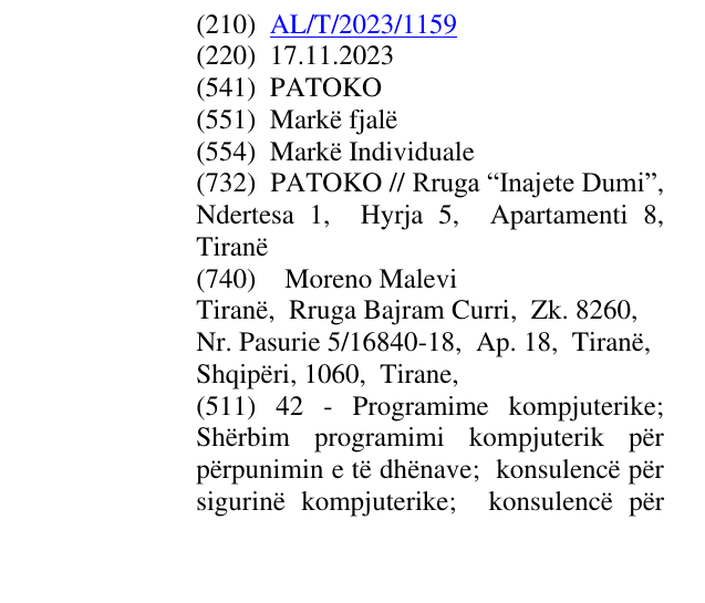 Zëri i markës PATOKO në buletin