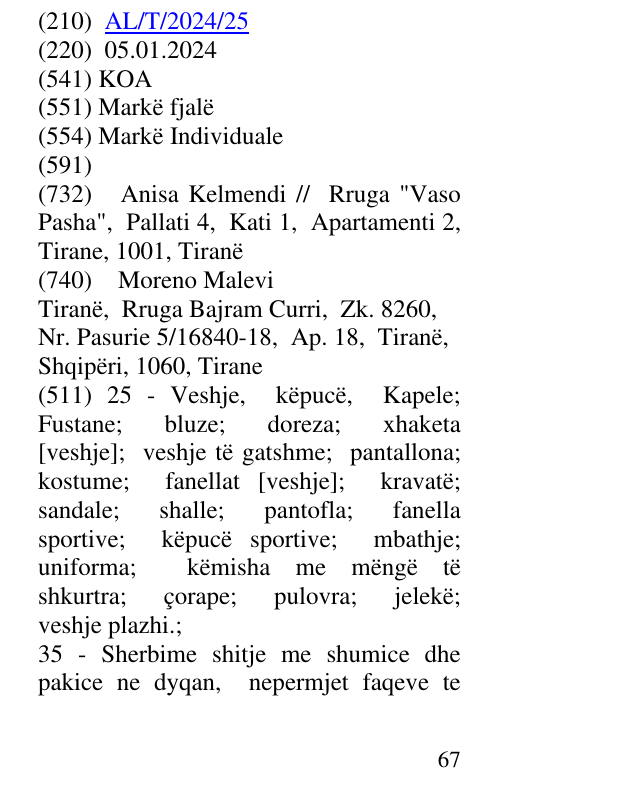 Zëri i markës KOA në buletin