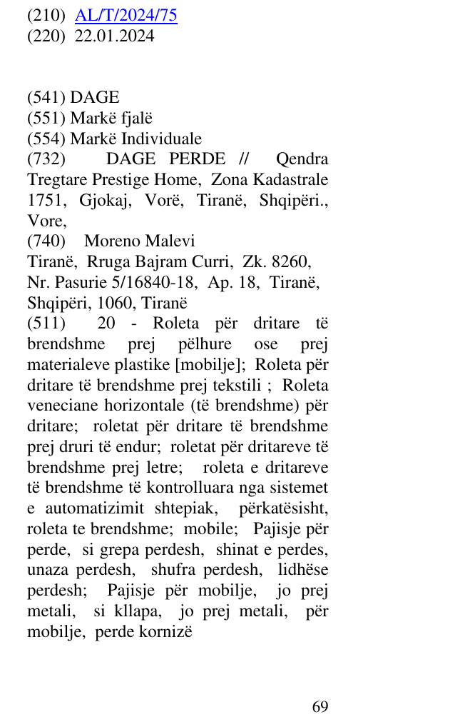 Zëri i markës DAGE në buletin