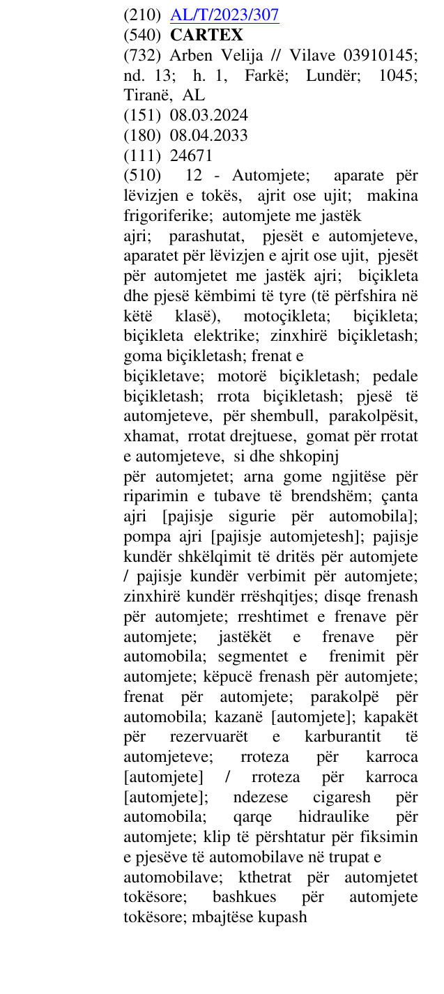 Zëri i markës CARTEX në buletin