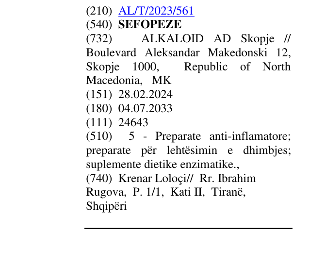 Zëri i markës SEFOPEZE në buletin