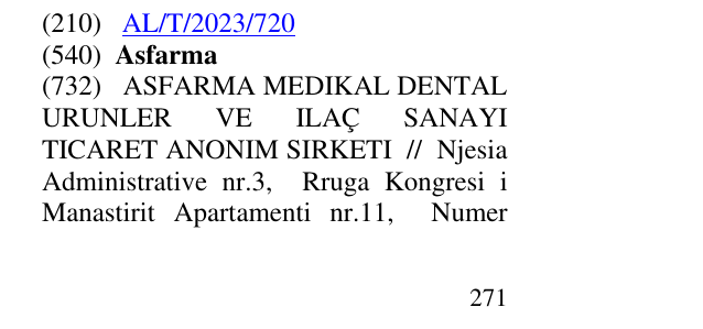 Zëri i markës Asfarma në buletin