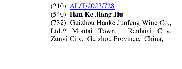 Zëri i markës Han Ke Jiang Jiu në buletin