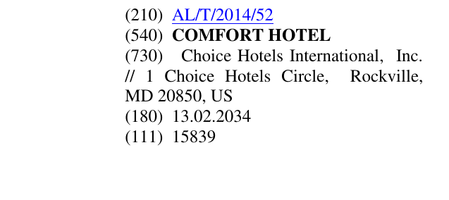 Zëri i markës COMFORT HOTEL në buletin