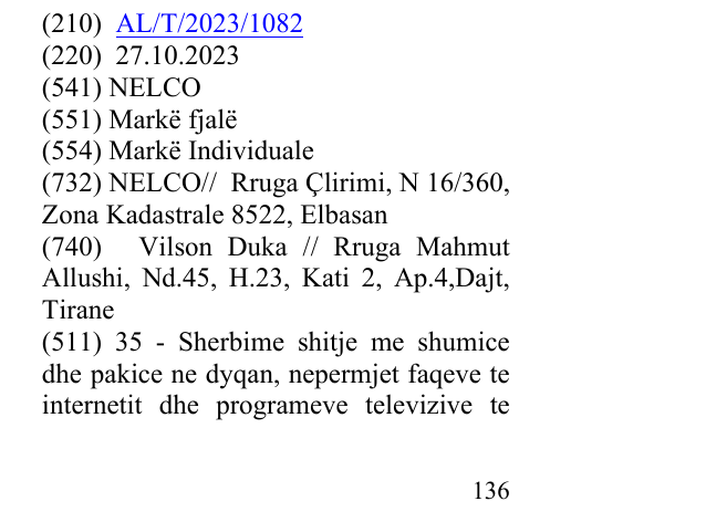 Zëri i markës NELCO në buletin