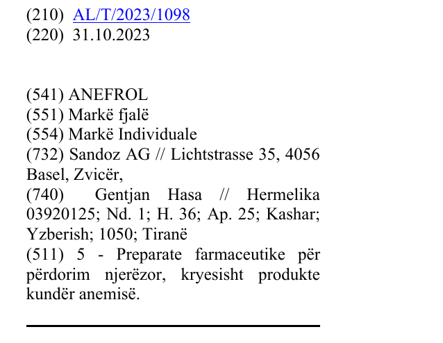 Zëri i markës ANEFROL në buletin