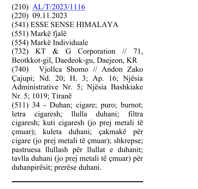 Zëri i markës ESSE SENSE HIMALAYA në buletin