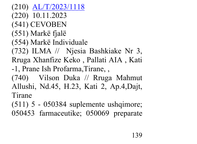 Zëri i markës CEVOBEN në buletin