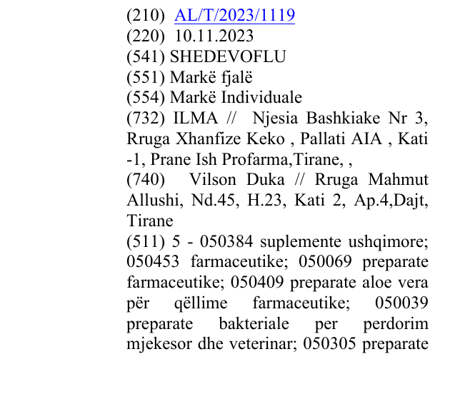 Zëri i markës SHEDEVOFLU në buletin