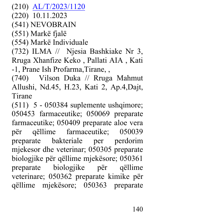 Zëri i markës NEVOBRAIN në buletin