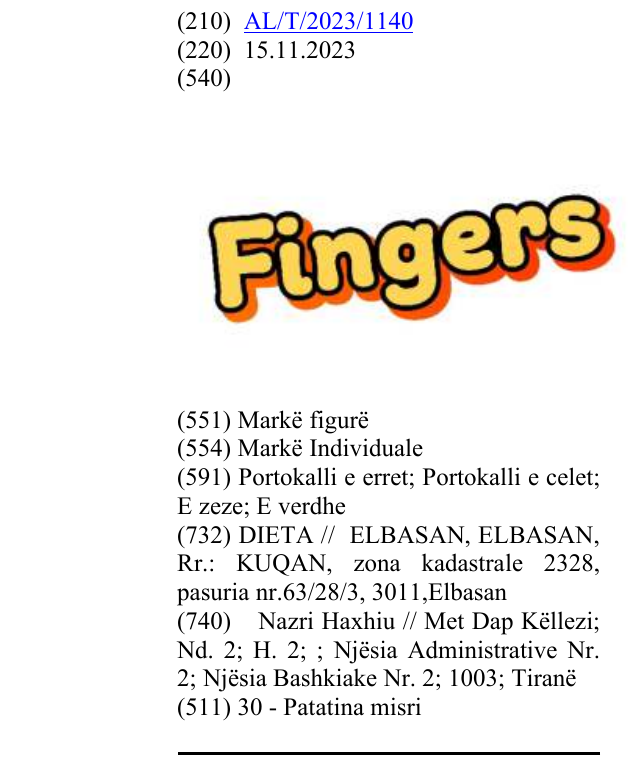 Zëri i markës FINGERS në buletin