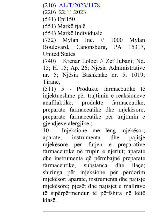 Zëri i markës Epi150 në buletin
