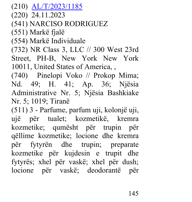Zëri i markës NARCISO RODRIGUEZ në buletin