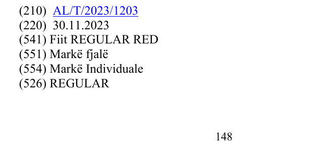 Zëri i markës REGULAR 148 në buletin