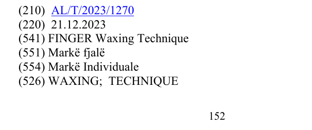 Zëri i markës WAXING; TECHNIQUE 152 në buletin