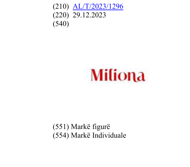 Zëri i markës MILIONA në buletin