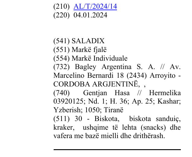 Zëri i markës SALADIX në buletin