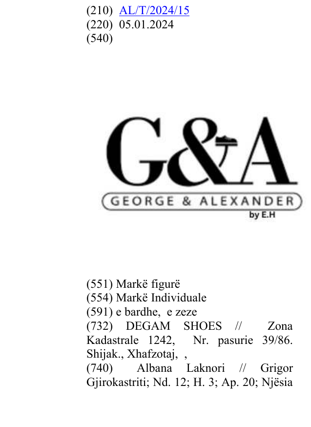 Zëri i markës G&A GEORGE & ALEXANDER by E.H në buletin