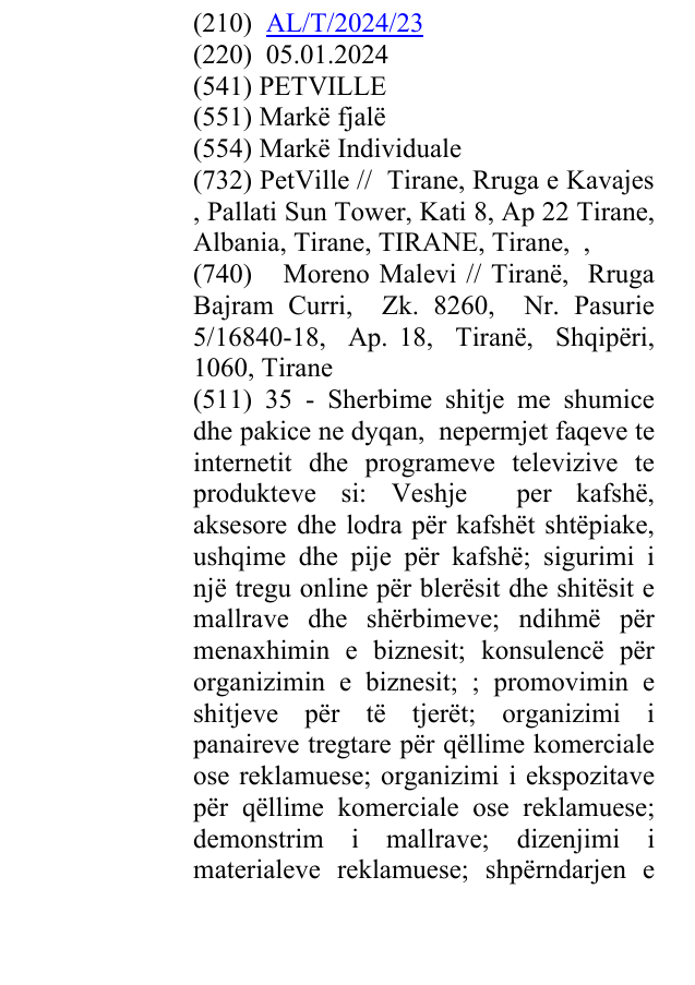 Zëri i markës PETVILLE në buletin