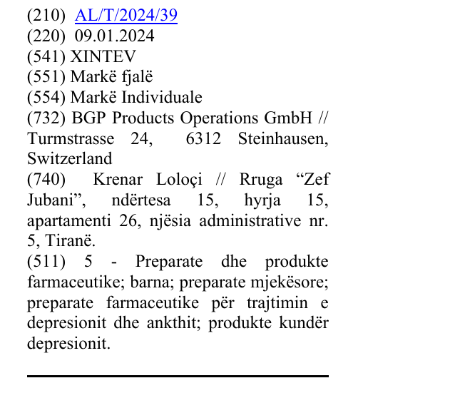 Zëri i markës XINTEV në buletin