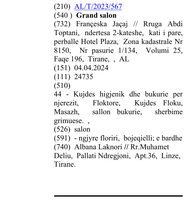 Zëri i markës Grand salon në buletin
