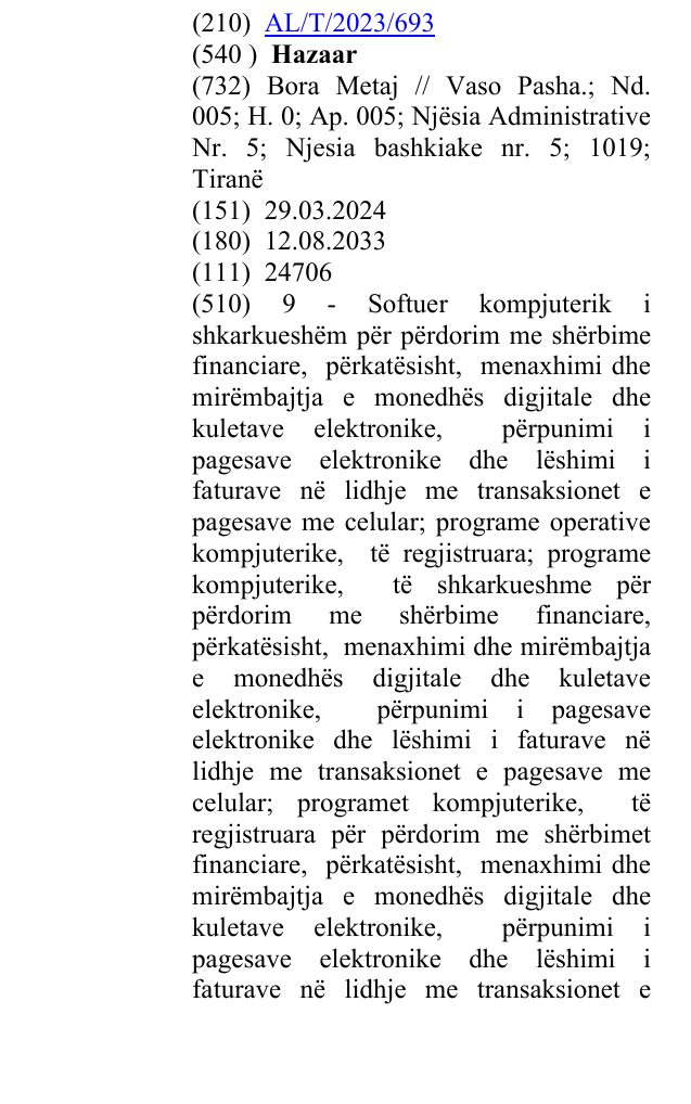 Zëri i markës Hazaar në buletin