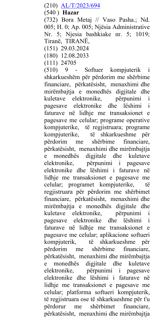 Zëri i markës Hazar në buletin