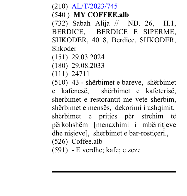 Zëri i markës MY COFFEE.alb në buletin