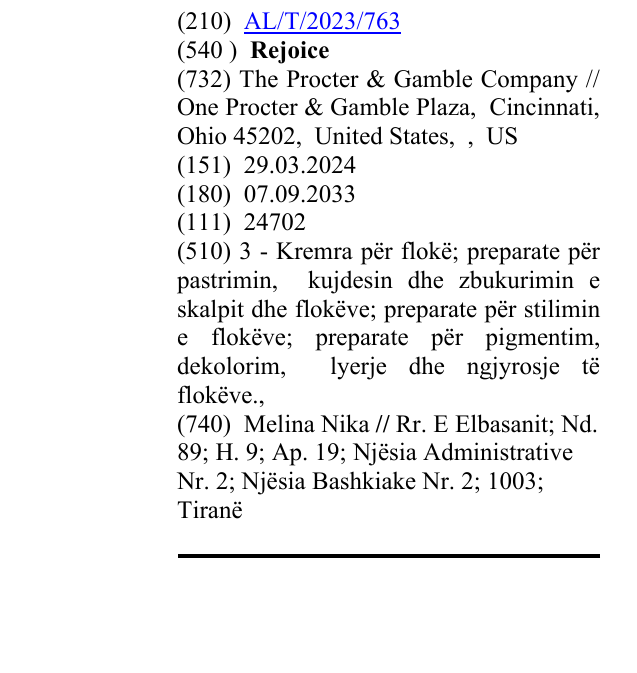 Zëri i markës Rejoice në buletin