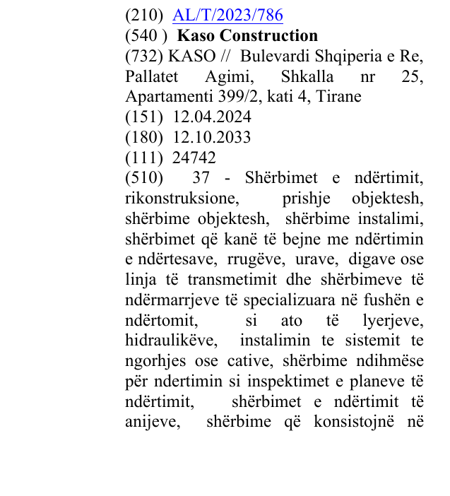 Zëri i markës Kaso Construction në buletin