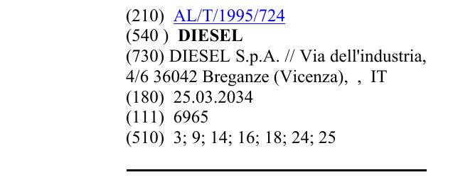 Zëri i markës DIESEL në buletin