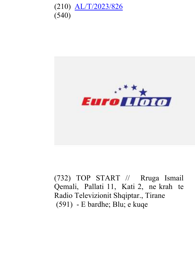 Zëri i markës AL/T/2023/826 në buletin