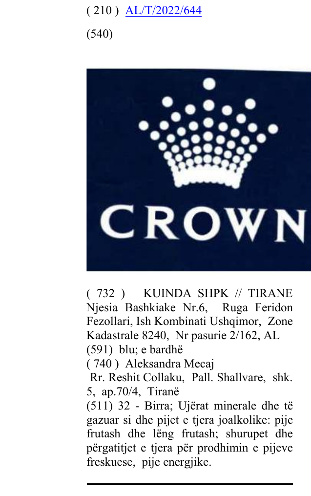 Zëri i markës CROWN në buletin