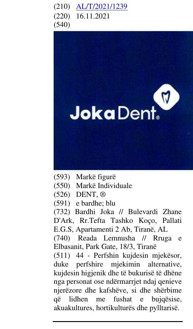 Zëri i markës DENT, ® në buletin