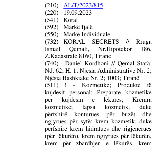 Zëri i markës Koral në buletin