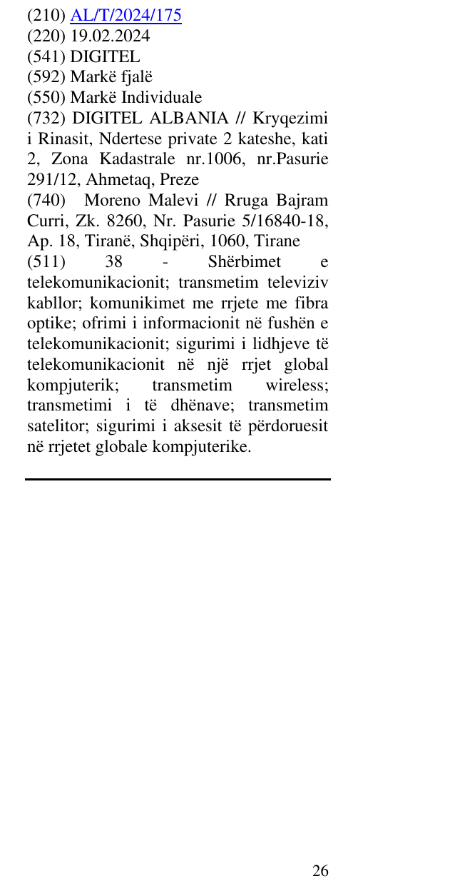 Zëri i markës DIGITEL në buletin