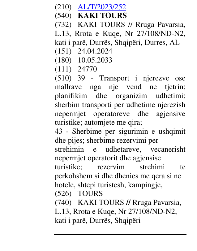 Zëri i markës KAKI TOURS në buletin