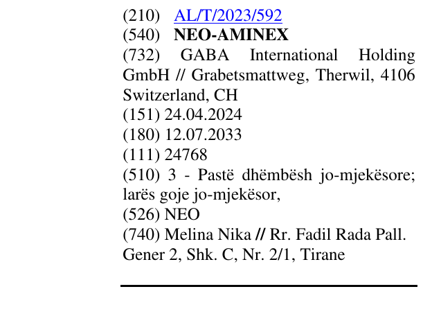 Zëri i markës NEO-AMINEX në buletin