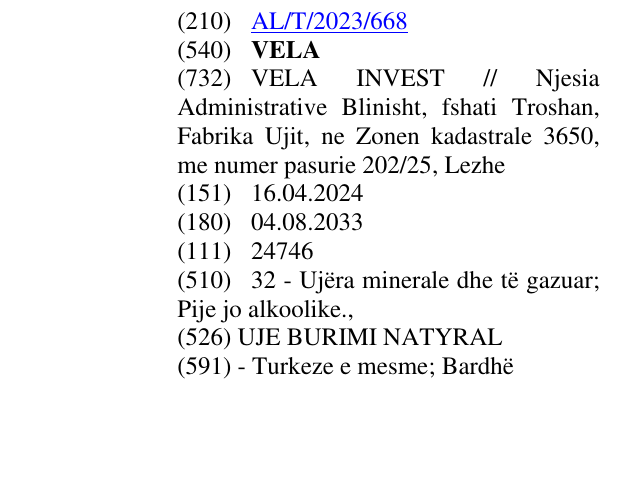 Zëri i markës VELA në buletin
