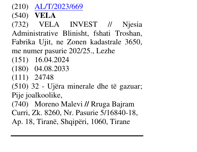 Zëri i markës VELA në buletin