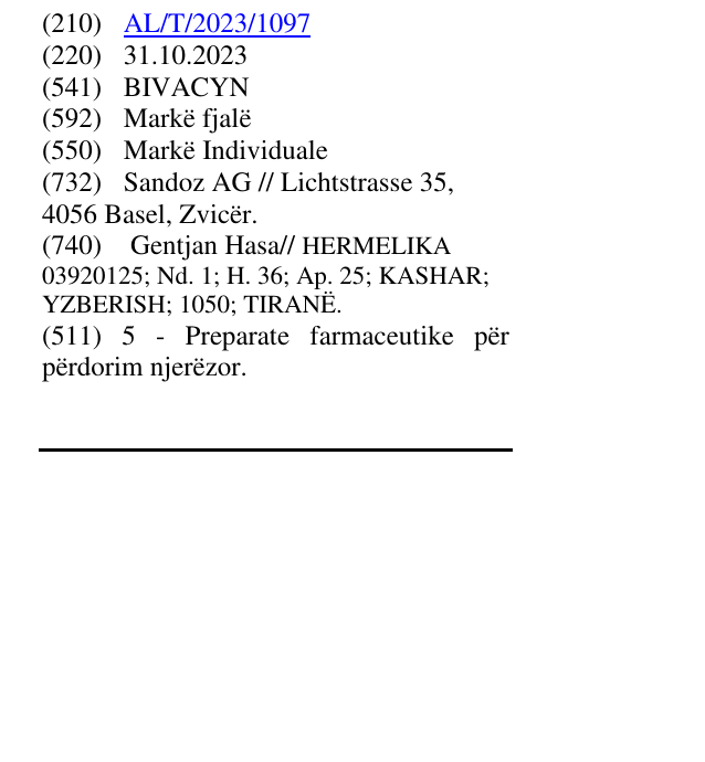 Zëri i markës BIVACYN në buletin