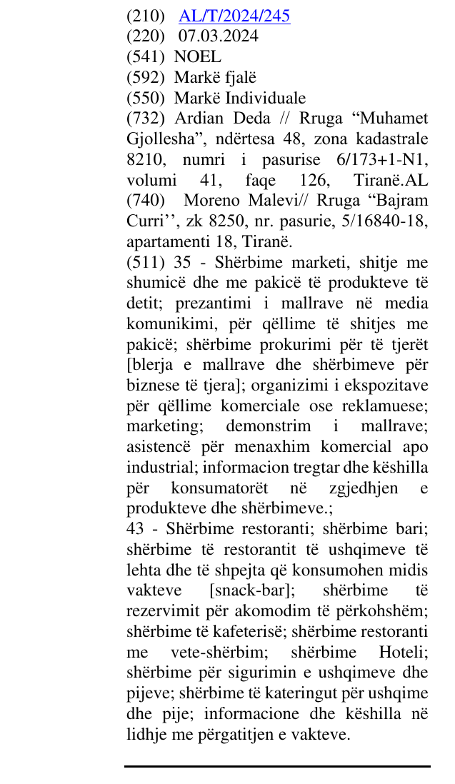 Zëri i markës NOEL në buletin