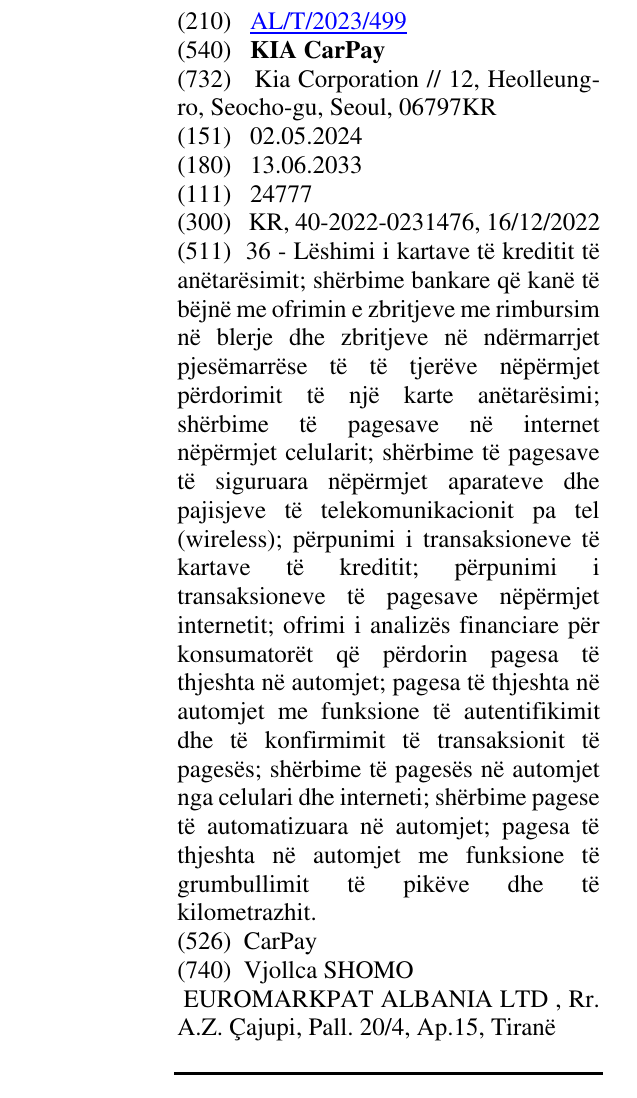Zëri i markës KIA CarPay në buletin
