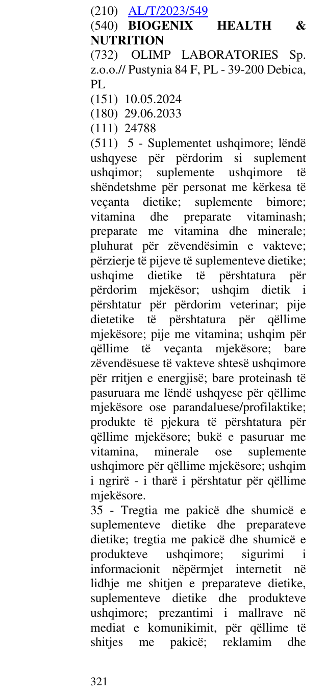 Zëri i markës BIOGENIX HEALTH & NUTRITION në buletin