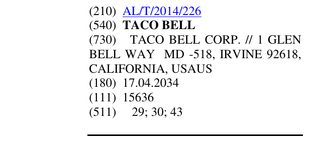 Zëri i markës TACO BELL në buletin