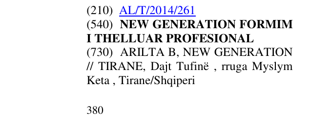 Zëri i markës NEW GENERATION FORMIM I THELLUAR PROFESIONAL në buletin