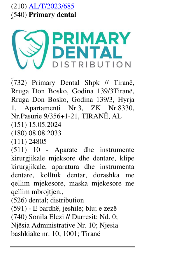 Zëri i markës Primary dental në buletin