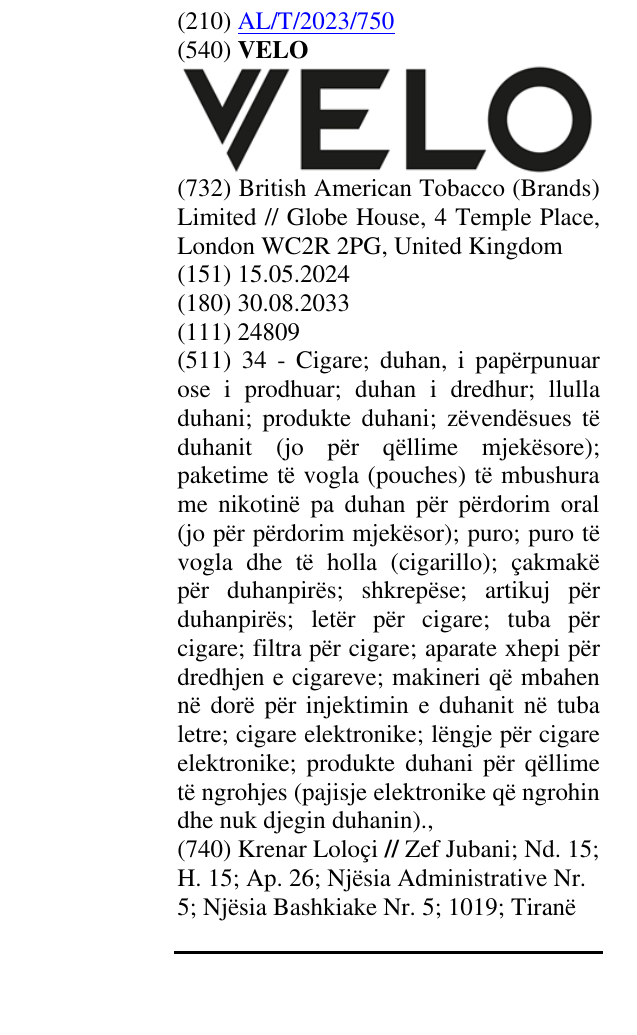 Zëri i markës VELO në buletin