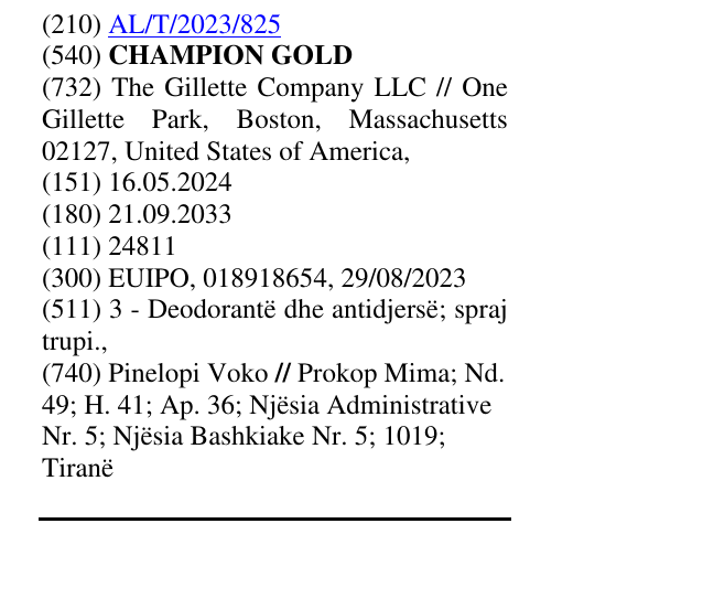 Zëri i markës CHAMPION GOLD në buletin